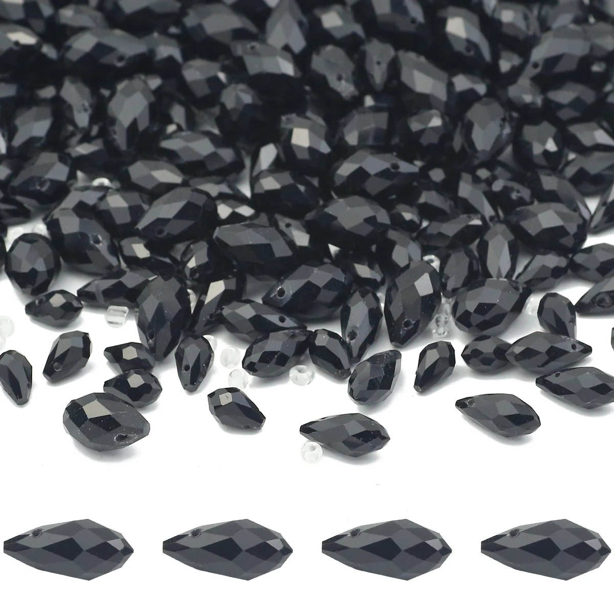 30-50pcs Side Hole Water Drop 5x8/6x12/8x13mm Austrian Black Crystal Glass Loose Beads For DIY Jewelry Making Necklaces Bracelet