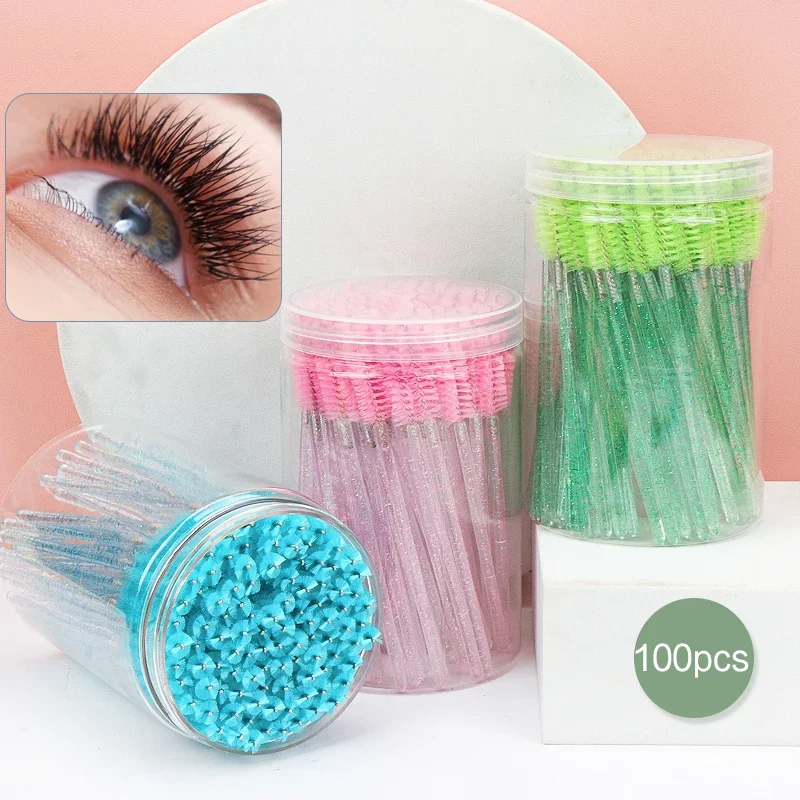 100 pçs barril de cristal lidar com escova de cílios rímel varinha extensão dos olhos sobrancelha pincéis de maquiagem descartáveis ferramentas cosméticas cílios