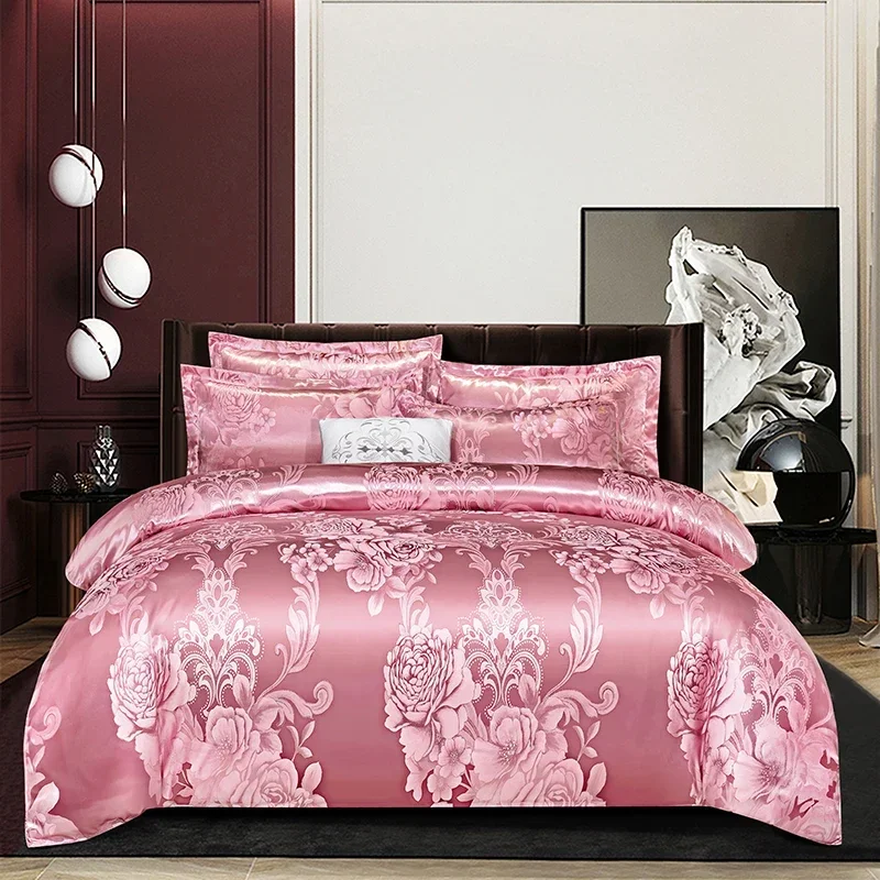 Nordic Satin Stitch Jacquard Comforter Cover Luxury Queen Full Size Double Single Quilt Cover Pink Bedding （No Pillowcase Sheet）