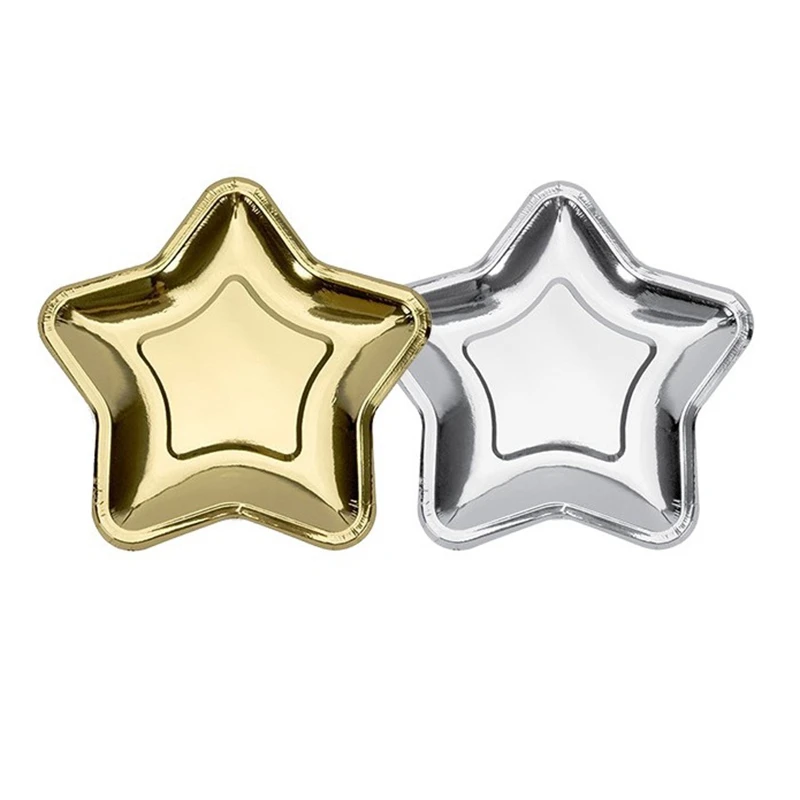 20 PCS Golden Silver Star Disposable Tableware Set Disposable Paper Plate For Wedding Birthday Decoration Party Supplies