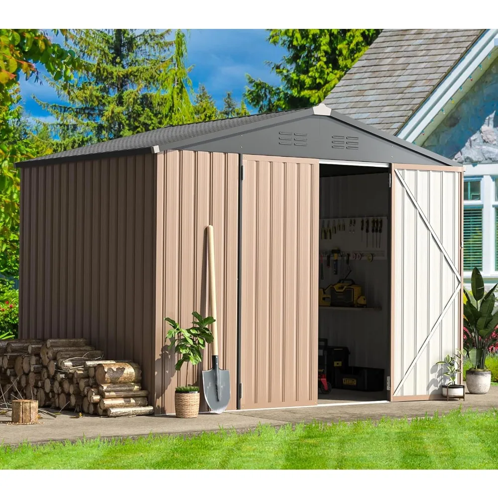 6' x 8' Outdoor Metal Storage Shed, Heavy Duty Outside Tool Storage Shed with Lockable Double Hinged Door, Customized