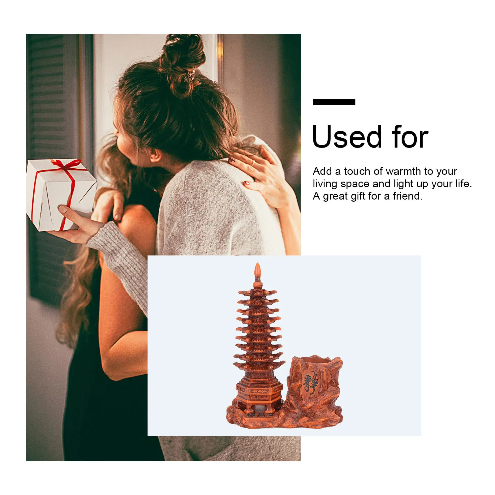 

1Set Pen Holder Decorative Vase Tower Design Resin Storage Container Desktop Organizer Imitated Wood Style Multi-Function Flower