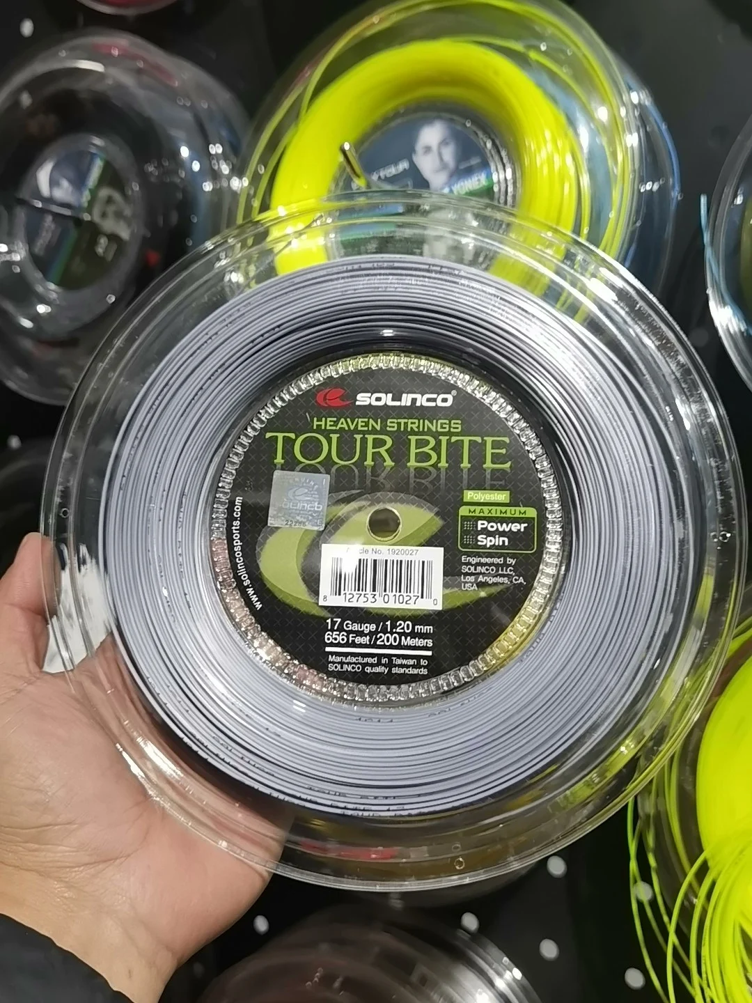 Solinco Tour Bite Tennis String Durable Polyester Grey Rotating Control Polyurethane for Professional Tennis Players