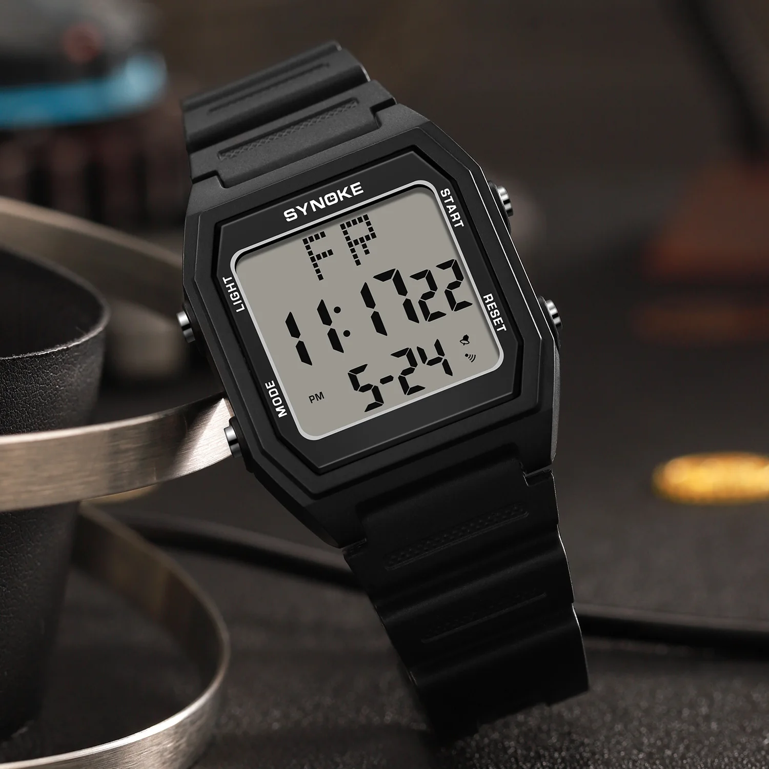 Relógio esportivo masculino, display digital, mostrador quadrado, pulseira TPU elegante, ideal para estudantes