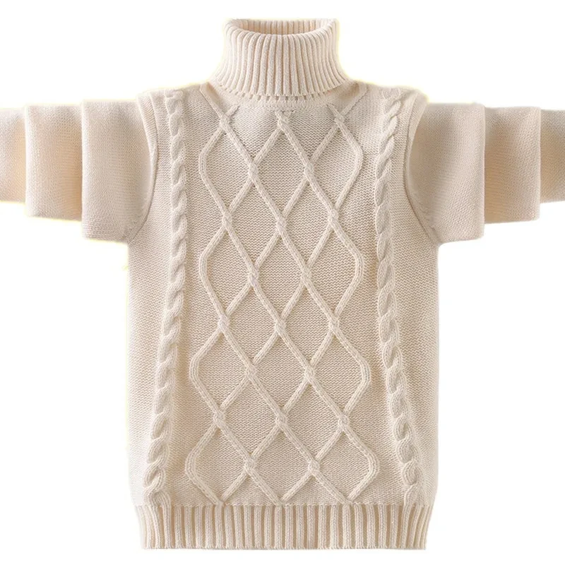 

Children's High Collar Warm Sweater 100% Cotton Kids Hemp Flower Pullovers For Teen Boys Girls 4-15 Years Clothes