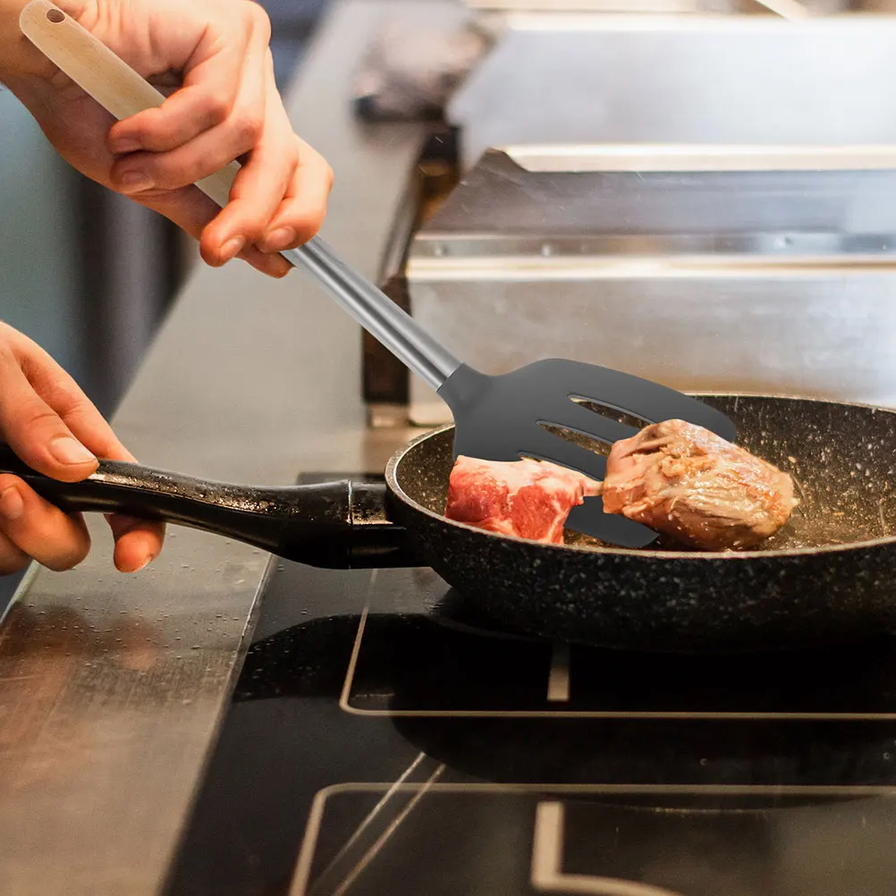 

Wooden Handle Silicone Cooking Non-Stick Heat Resistant Ergonomic Kitchen Utensil Reusable Frying Wok Spatula Safe