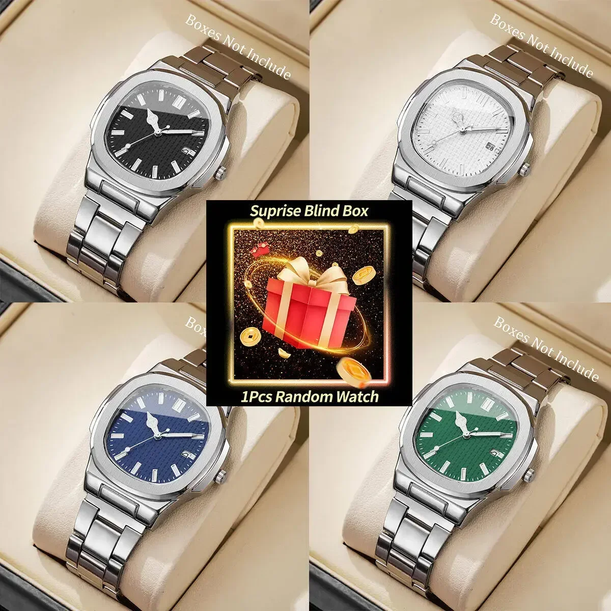 1PC Surprise Mystery Watch Blind Box-Fashion Square Men Business Watches Simple Calendar Quartz Watch Reloj Hombre（Without Box）