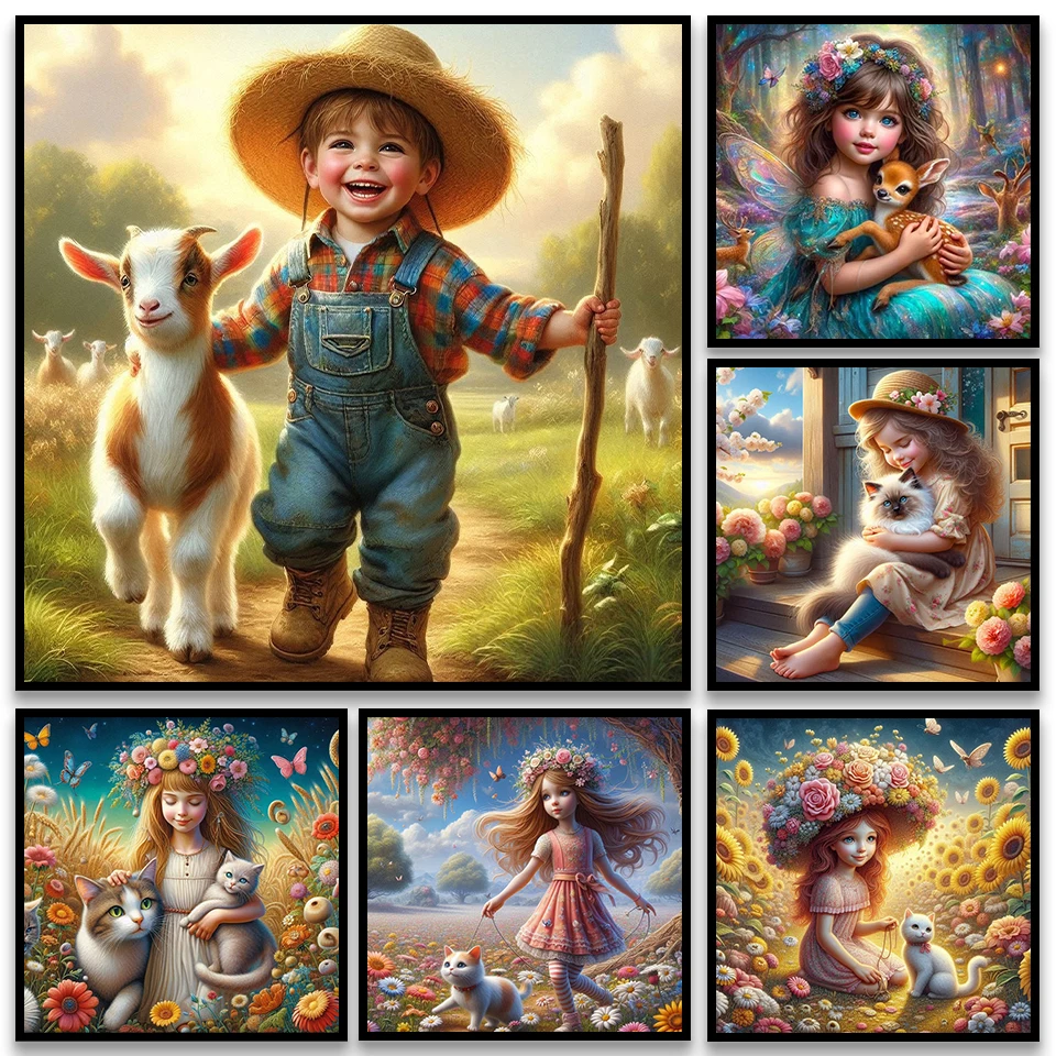 Diamond painting for children and animals, fully diamond-encrusted mosaic art DIY, rhinestone embroidery for home decoration