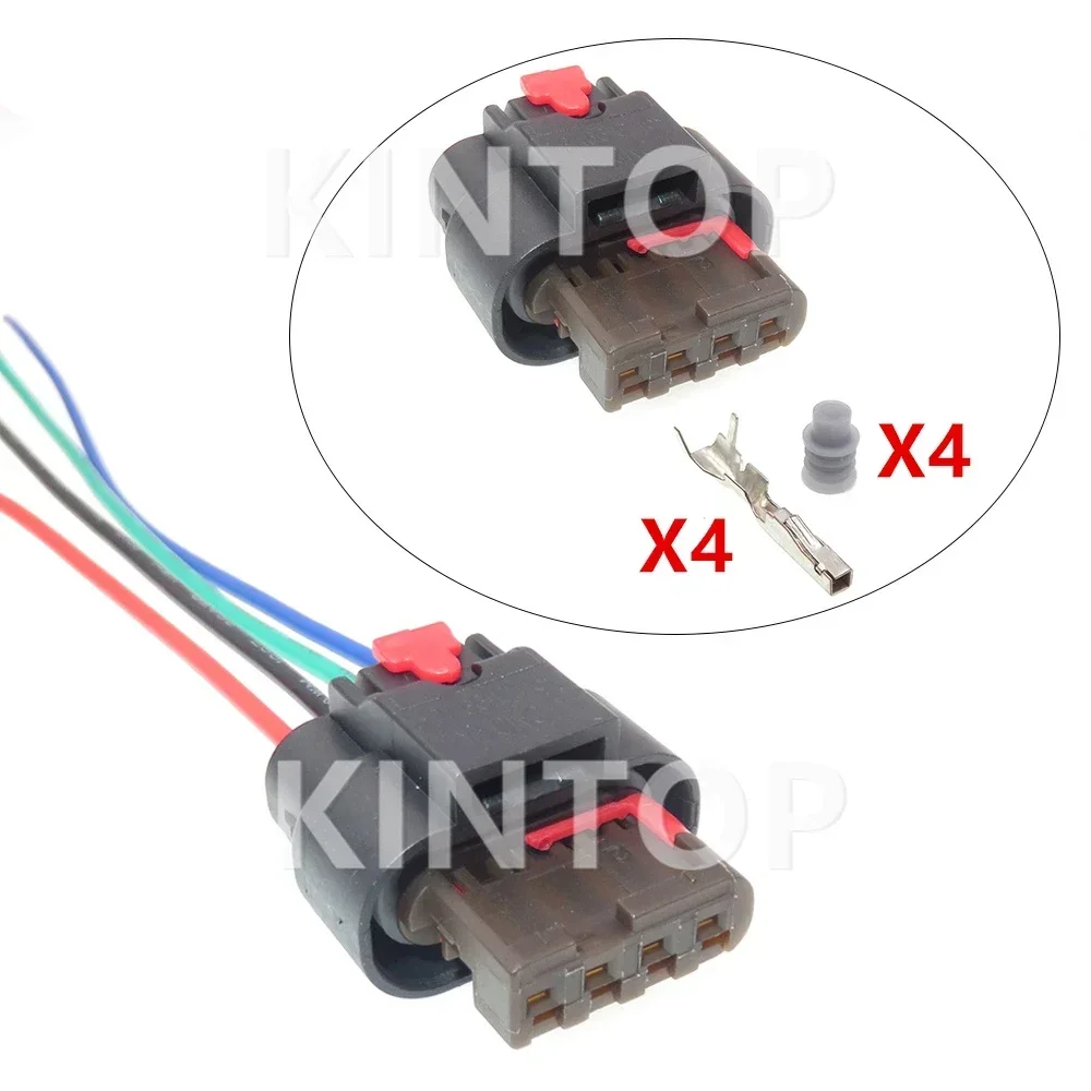 1 Set 4 Pins AC Assembly Car Louver Intake Grille Motor Electric Wiring Socket with Cables for Cadillac 1-1456426-6