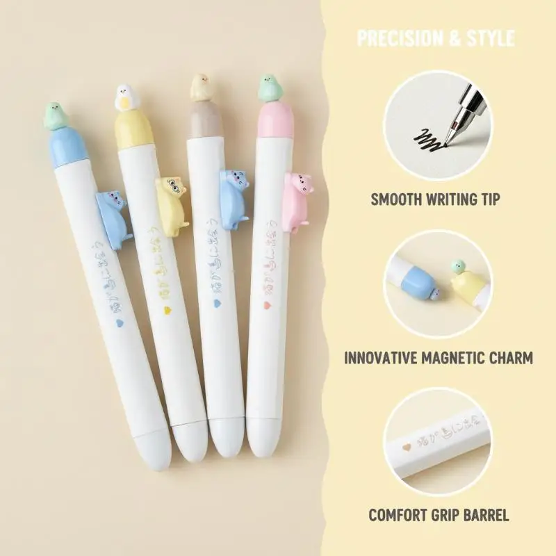

4PCS/Set Fun Drying Ink Gel Pens Retractable Press Pens 0.5mm Fine Tip Fast Cute Magnetic Bird Cat Stationery