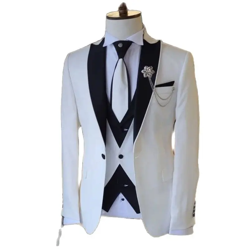 

Costume Homme Men Suits Slim Fit Black Peak Lapel Wedding Prom Groom Tuxedo Terno Masculino Blazer Sets For Male 3 Pieces