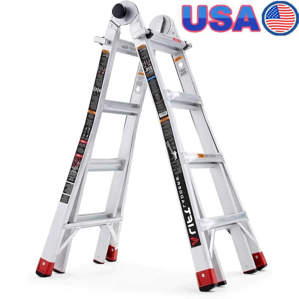 18ft Aluminum Step Ladder Multi-Position Heavy Duty Adjustable Folding Scaffold Dual Sided Stability Home Repairs 5 in 1