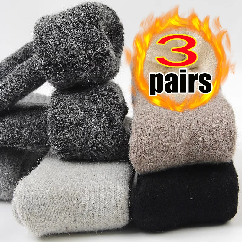 

1/3Pairs Winter Warm Men’s Socks Wool Male Women Sock Super Thicker Solid Socks Merino Wool Sock Against Cold Snow Terry Socks