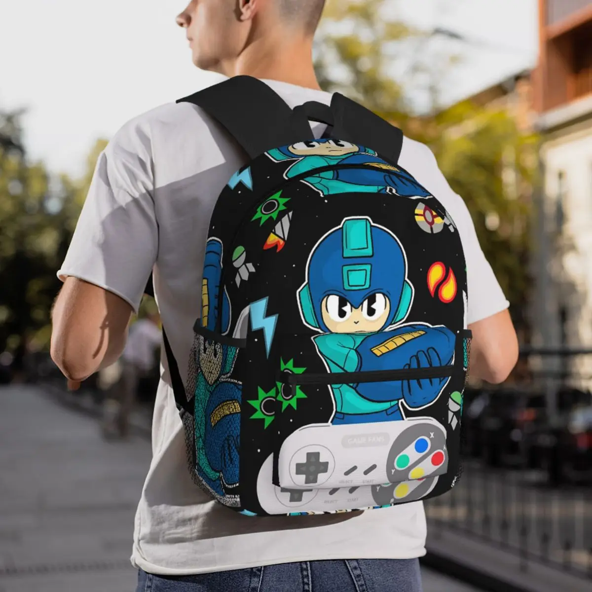 Console Megaman Rucksack, Tagesrucksack, großes Fassungsvermögen, für Jungen und Mädchen, Büchertasche, Schultasche, Umhängetaschen für Männer und Frauen