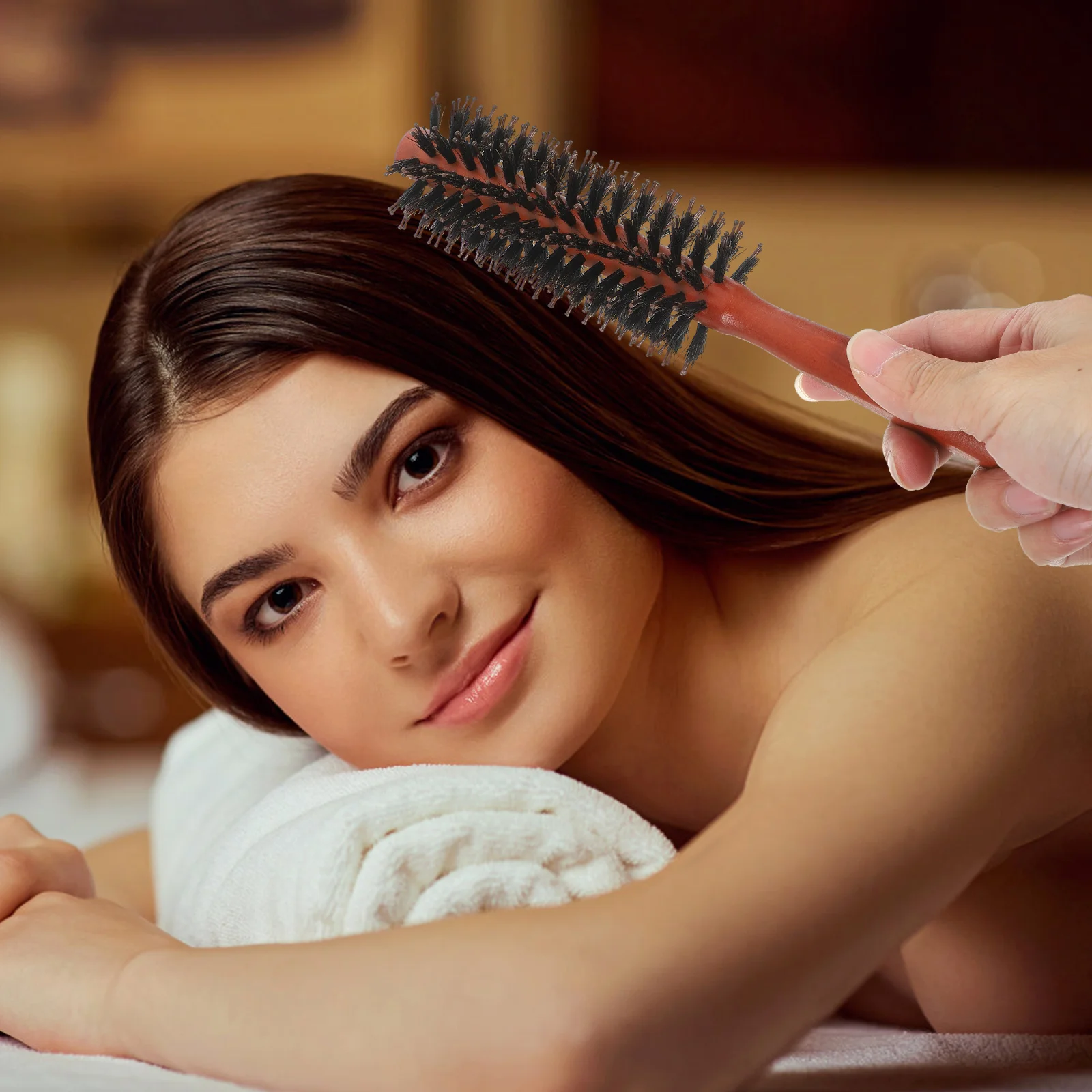 

Round Wooden Handle Bristle Nylon Comb Spiral Design Comfort Grip For Long Short Curly Hair Styling Women