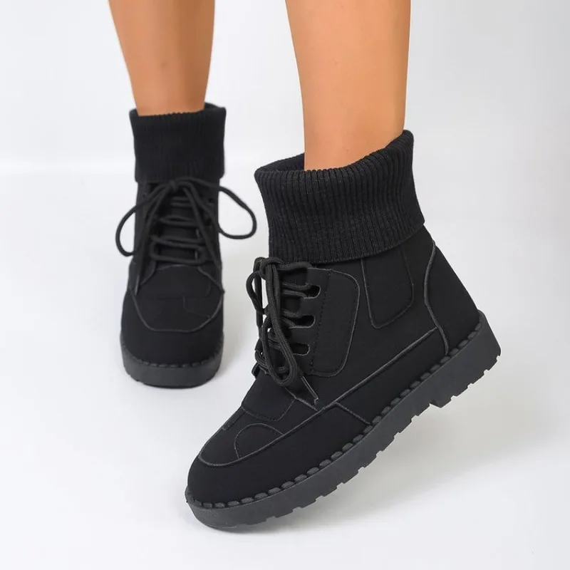 

Snow Boots Women Cow Suede Leather Lace Up Ankle Boots Warm Wool Ladies Winter Fur Shoes Fce Warm Thick Women's Booties Large