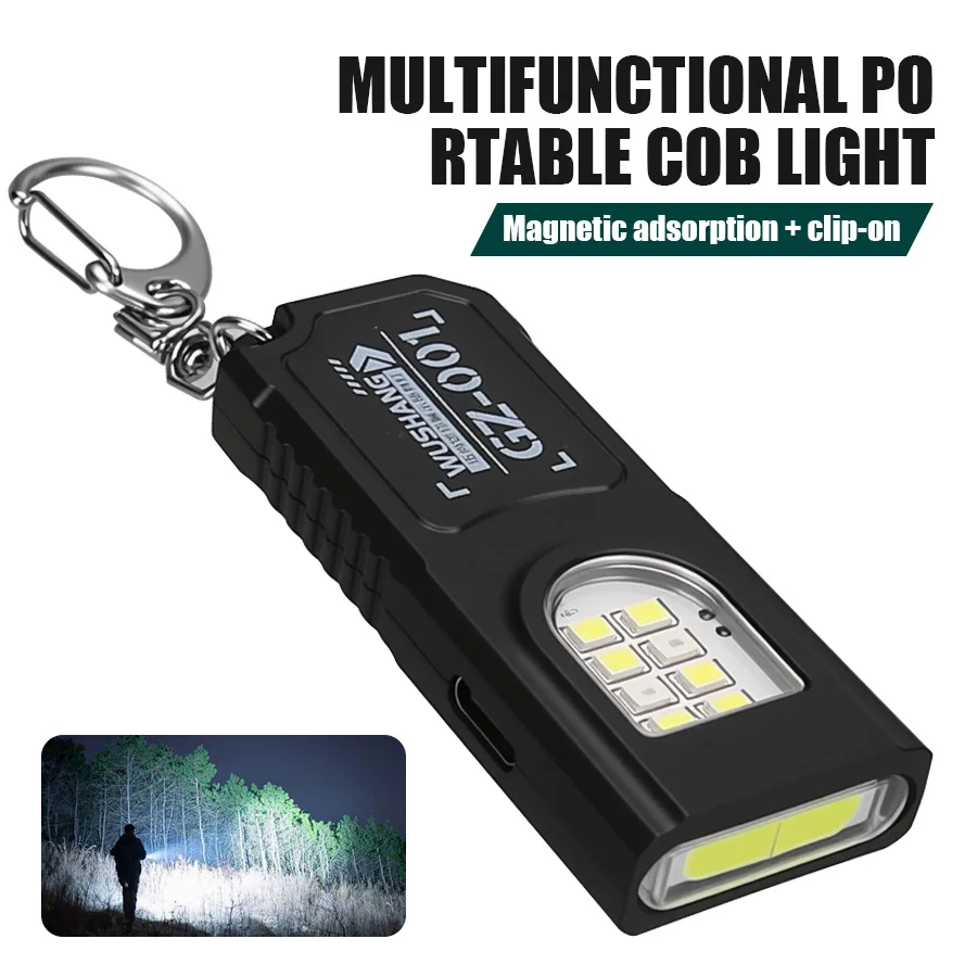 

Powerful Mini COB LED Keychain Flashlight USB C Rechargeable Hanging Work Light Waterproof Keyring Camping Walking Pocket Lamp