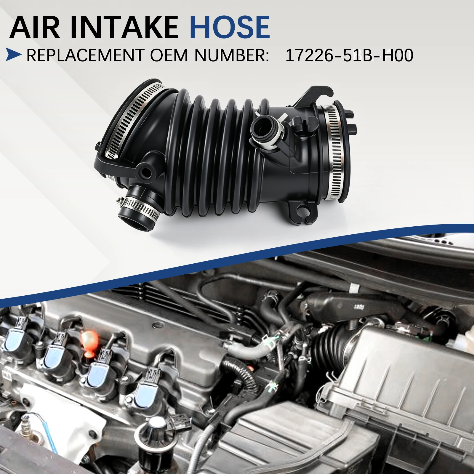 17226-51B-H00 Engine Air Intake Hose Tube Flow Pipe For Honda HR-V HRV 1.8L 2016-2022 1722651BH00 with Clamps Replacement NEW