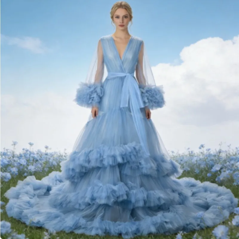 

Women's Puffy Tulle Bridal Lingerie Robe, Gown for Baby Shower Party & Wedding maternity dress photoshoot платье для беременных