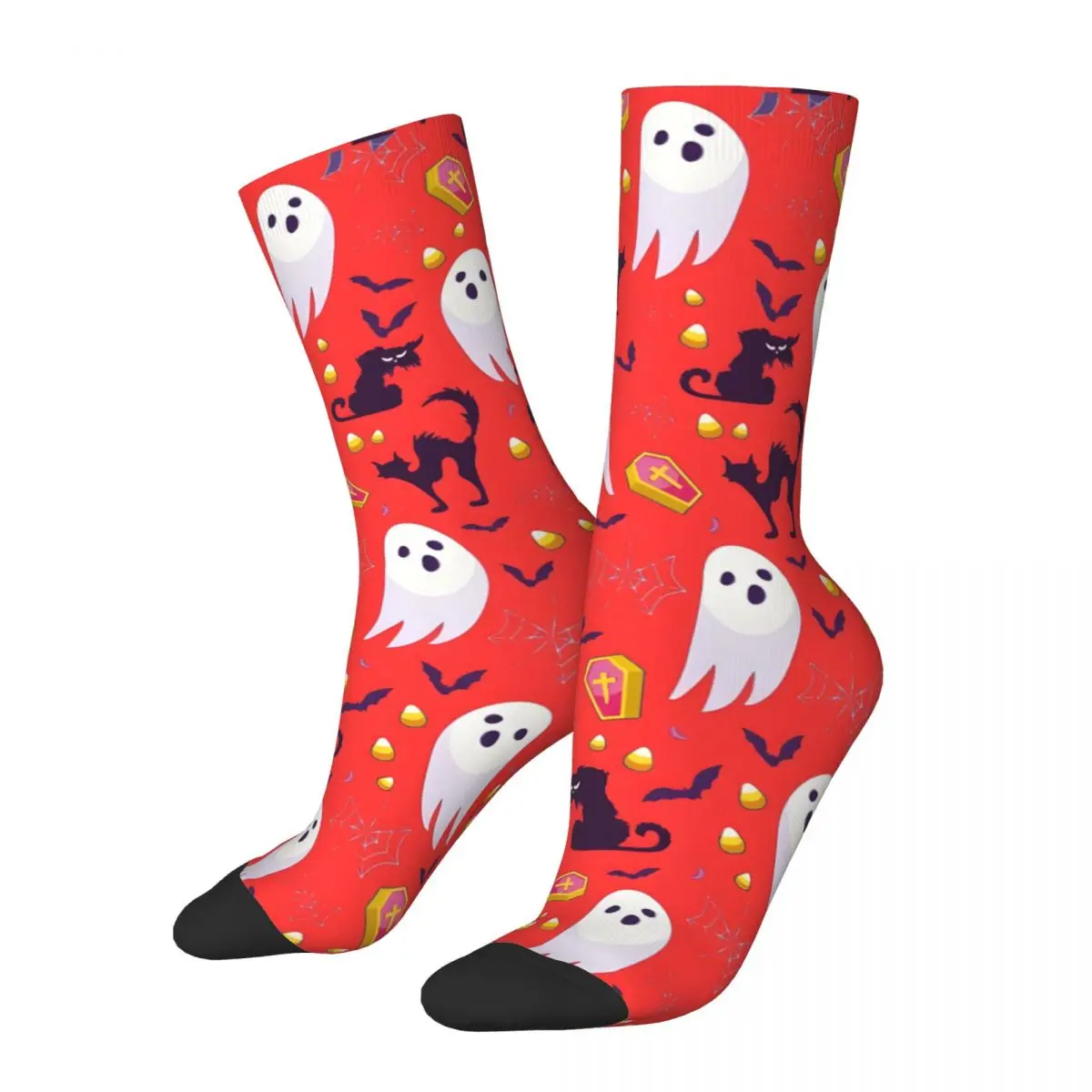 Crazy compression Halloween Creepy Ghosts And Black Cat Pattern Sock for Men Vintage Quality Pattern Crew Sock Novelty