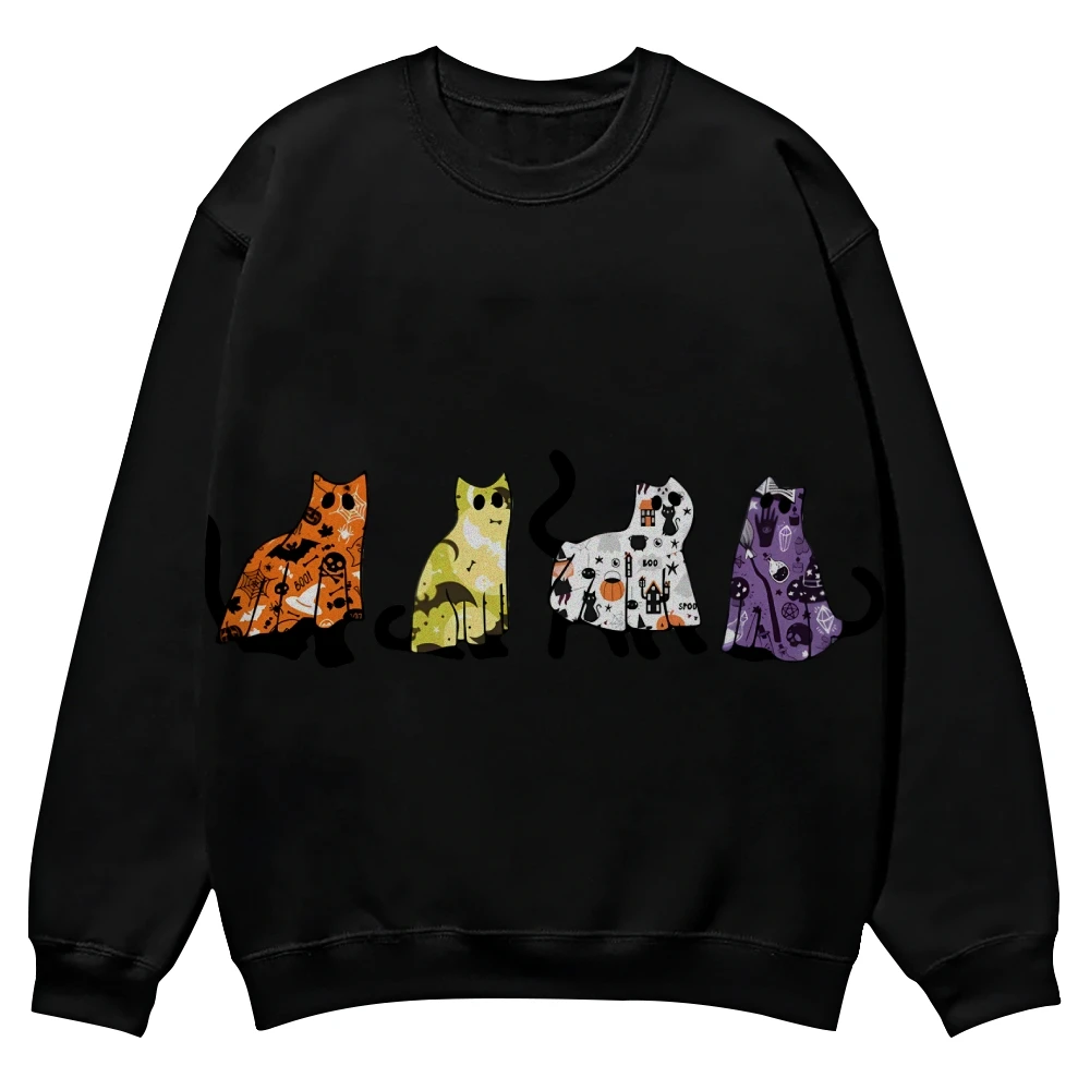 Vier schattige kattenprint damessweatshirt katoen comfortabele en ademende hoodie 2024 nieuwe casual leuke grappige top