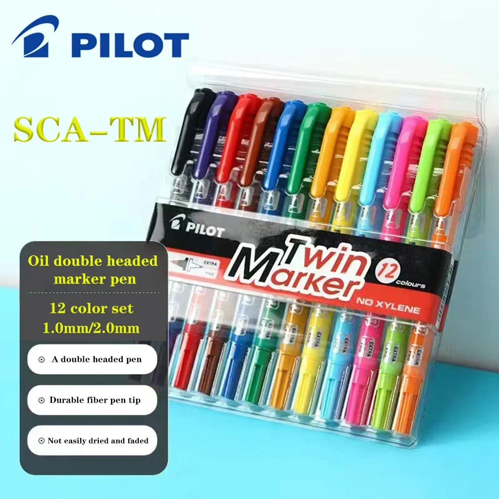 

12 Color/set Pilot Markers Pen SCA-TM Double Head Oil Based Colored Quick Drying Markers Set School Stationary Supplies Cd Pen