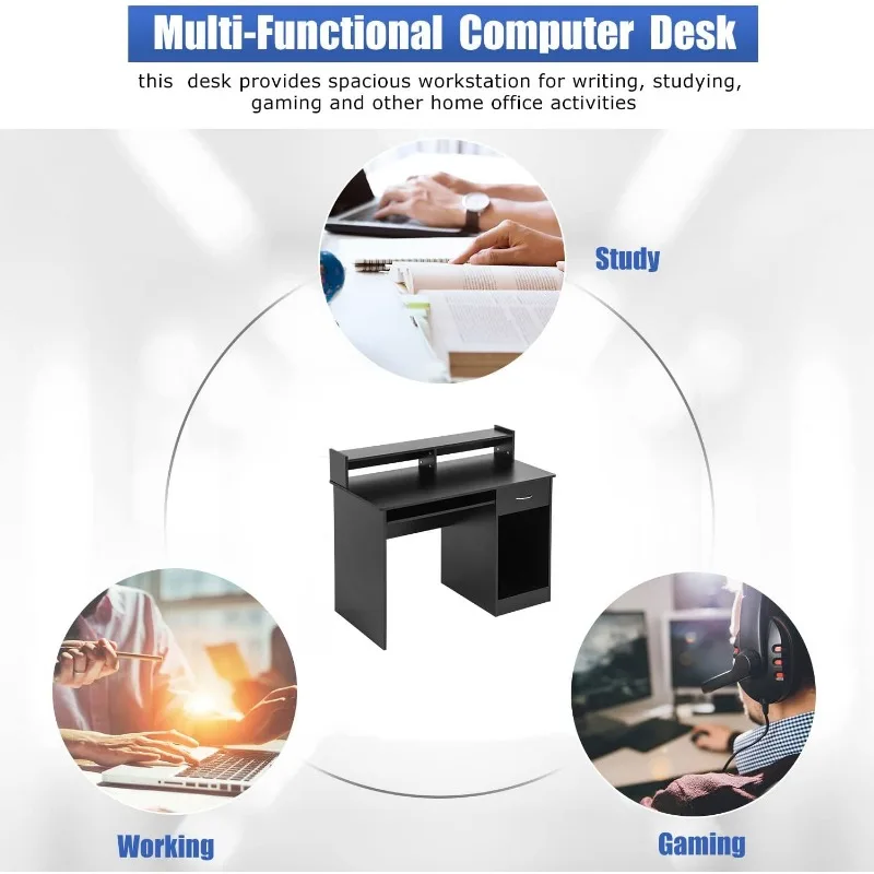 Desk, computer desk with drawer keyboard tray 43” Home study writing desk with storage shelf image 5