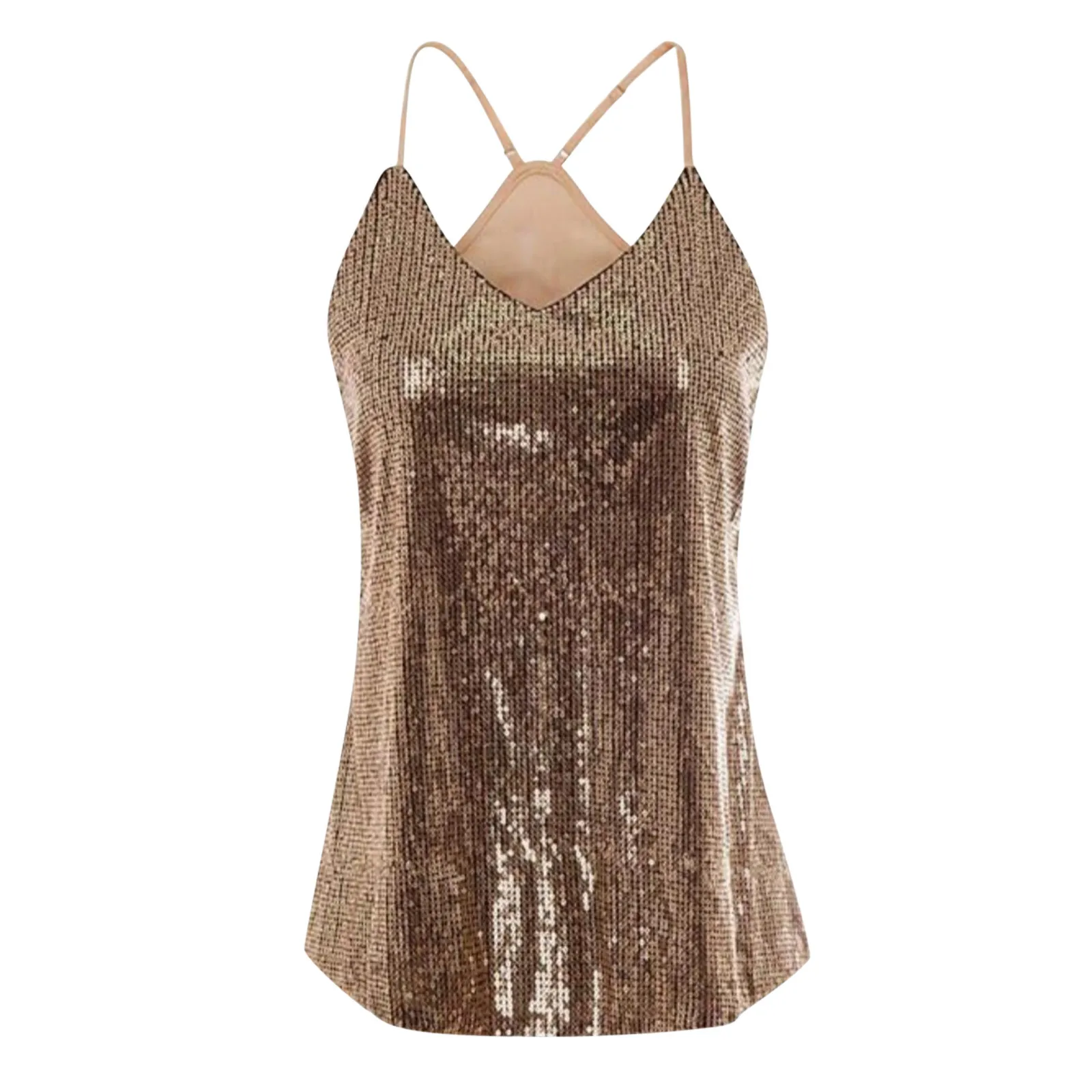 2024 Women\'s New Summer Fashion Vest Tops Shiny Sequins Camisole Tank Tops Sleeveless Sexy Mardi Gras Party Nightclub Outfit