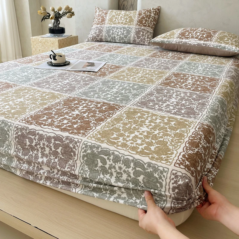 

2026 New Style Natural Linen Crumpled Yarn 3-piece Bed Hat Set Breathable, Skin-friendly, Elastic Mattress Cover with Pillowcase