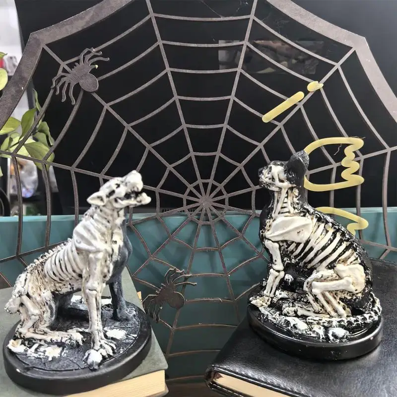 Halloween Resin Statue Skeleton Animal Figurine Collectible Figurine For Living Room Bedroom Shelf Cabinet Decor