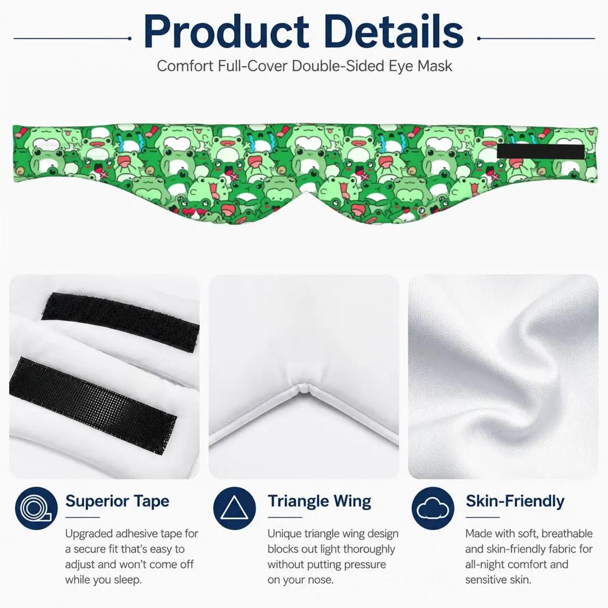 Crowded Cute Frog Pattern sleep mask Light Blocking Portable Eye Cover for Girls Boys Office Nap Party Gift Eyeshade eyepatch view 4