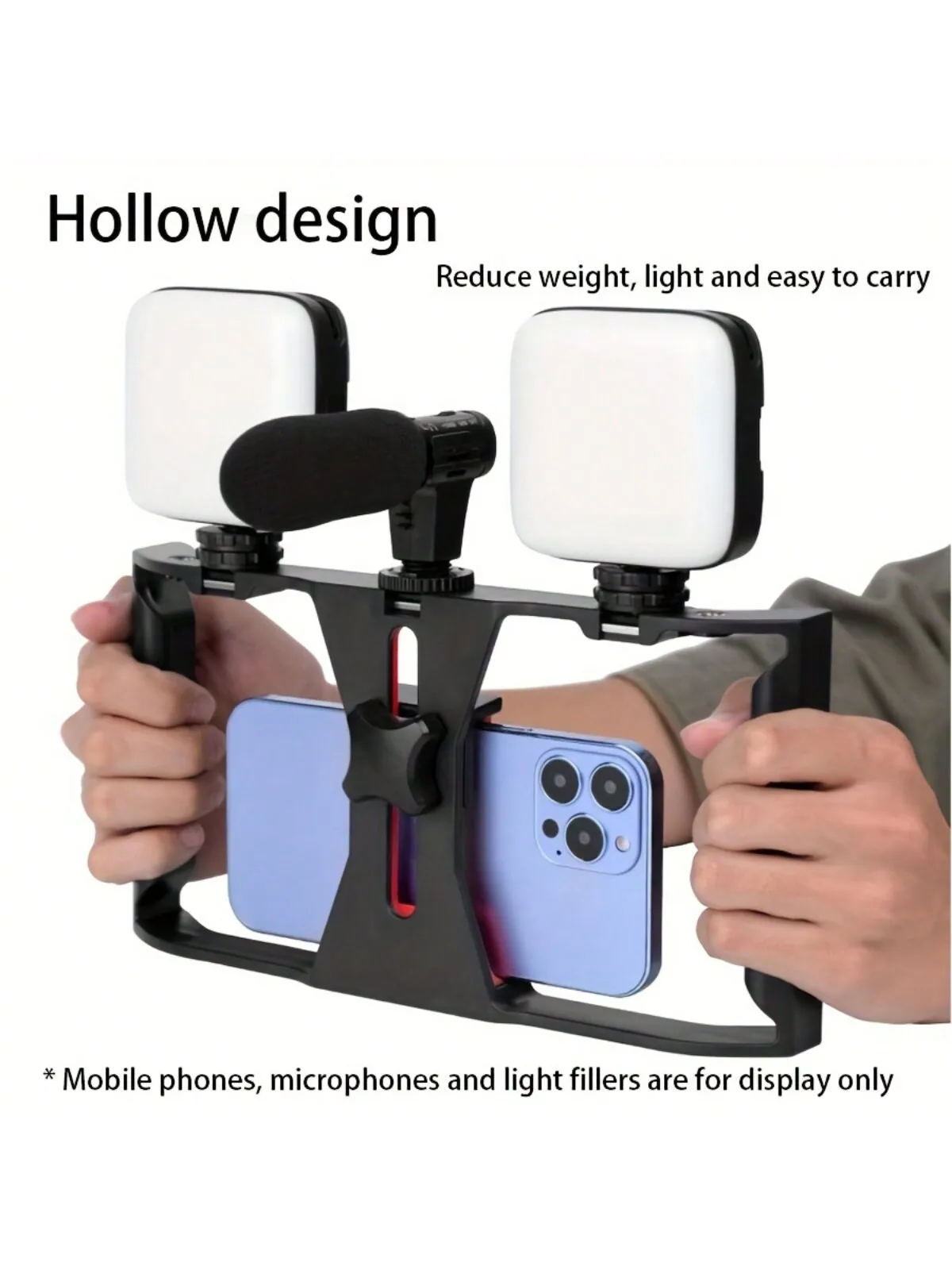 1pc Handheld Stabilisator, Roterende Gimbal Beugel, Mobiele Telefoon Microfoon Beugel, Invullicht Live Uitzending Mobiele Telefoon Frame,