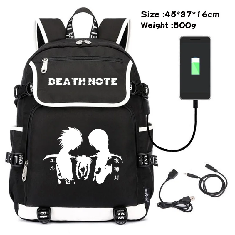Anime Death Note Backpack Rucksack Travel Bags Cartoon Printed Schoolbag Computer Bag USB Men Shoulder Bags
