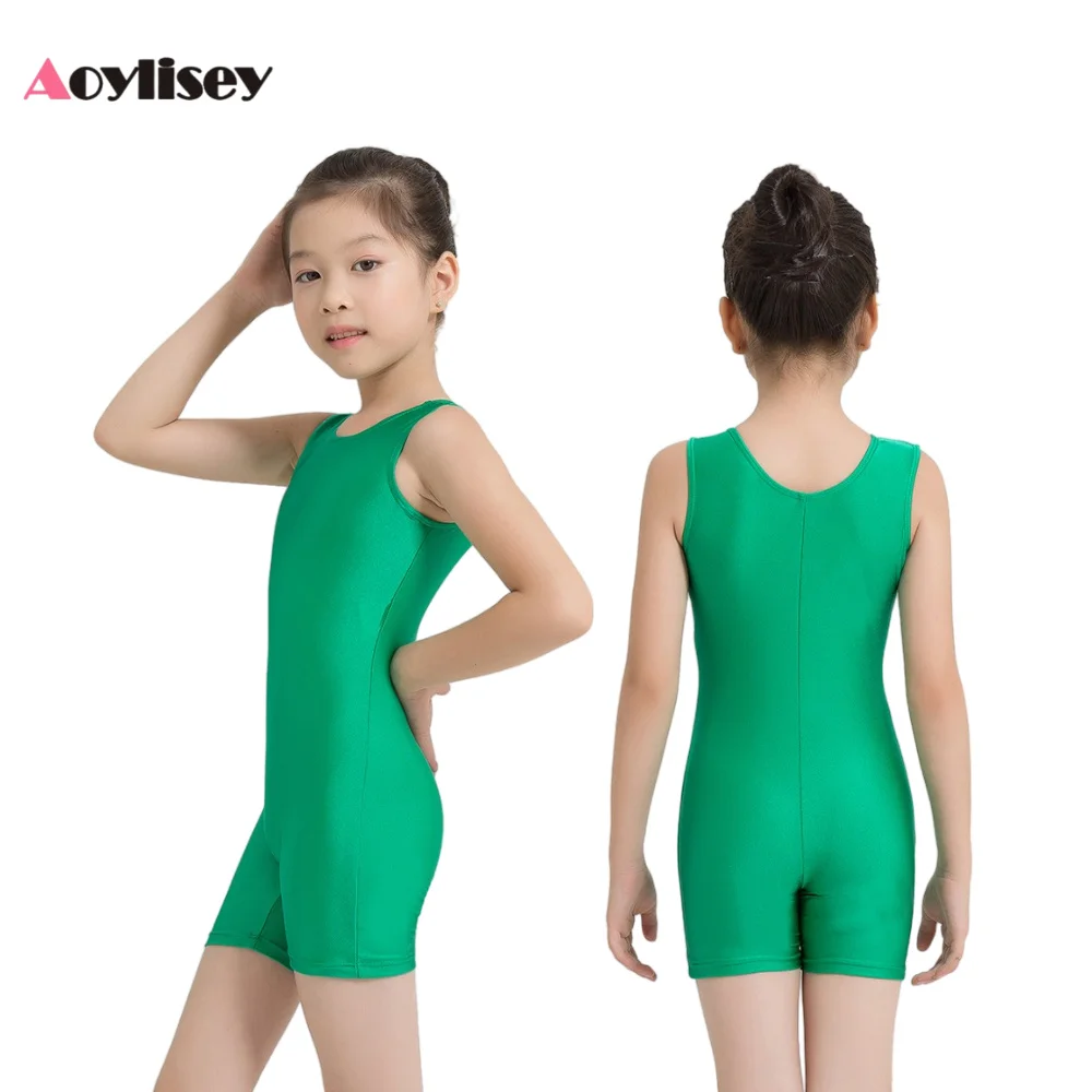 Leotardos de gimnasia sin mangas para niñas, Unitard corto, sin mangas con cuello redondo de LICRA para niños, Ropa de baile para Biketard, trajes de entrenamiento