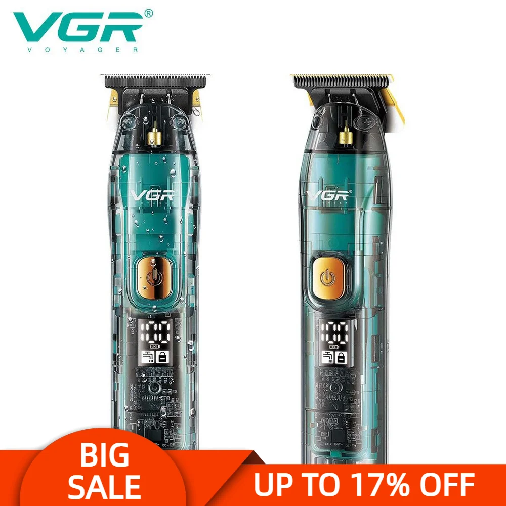 VGR V961 Hair Clipper Transparent Trimmer For Men Rechargeable Waterproof Haircut Machine T-Blade Barber LCD USB Salon VGR 961