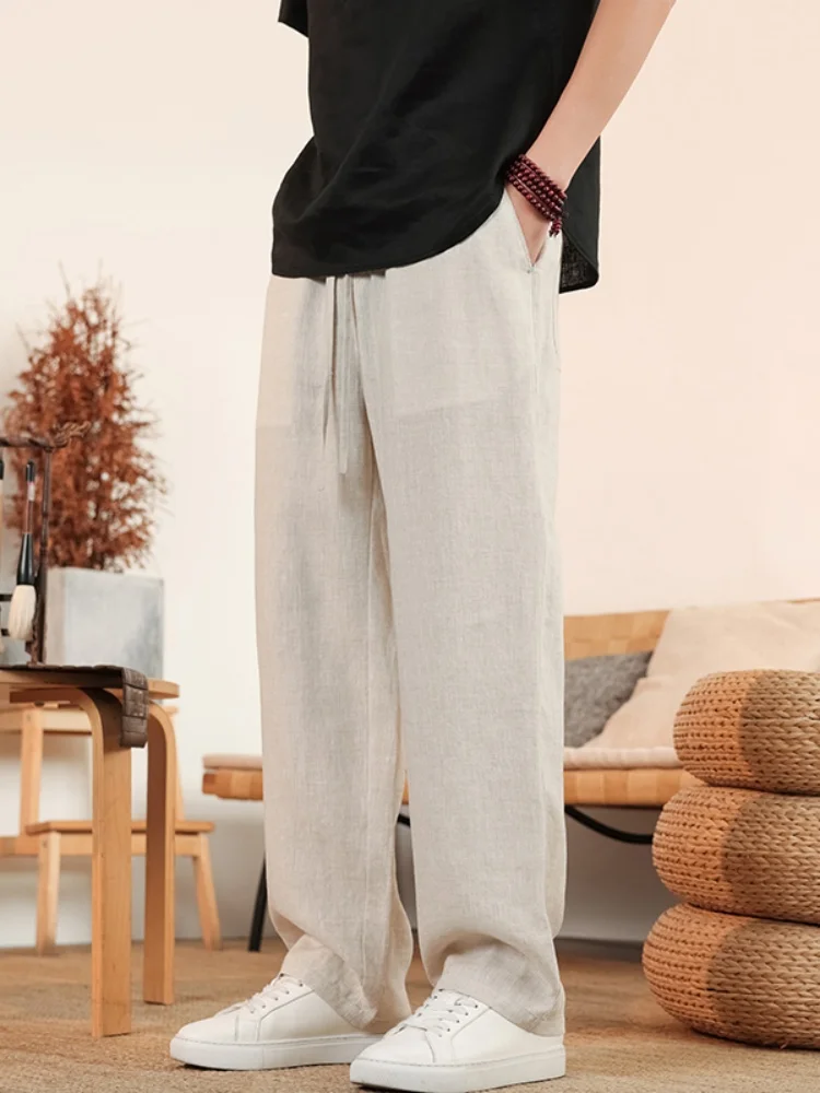 

Мужские летние повседневные брюки свободного кроя из льна и хлопка с эффектом охлаждения, прямые, модные, молодежные