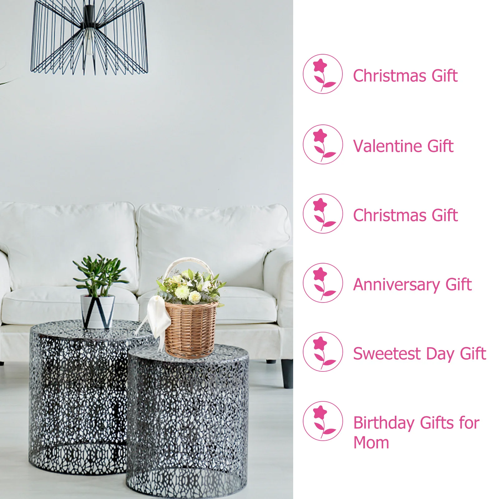 

Eco-Friendly Wicker Storage Basket Handmade Wine Organizer for Fruits Flowers Snacks Home Office Living Room Decor