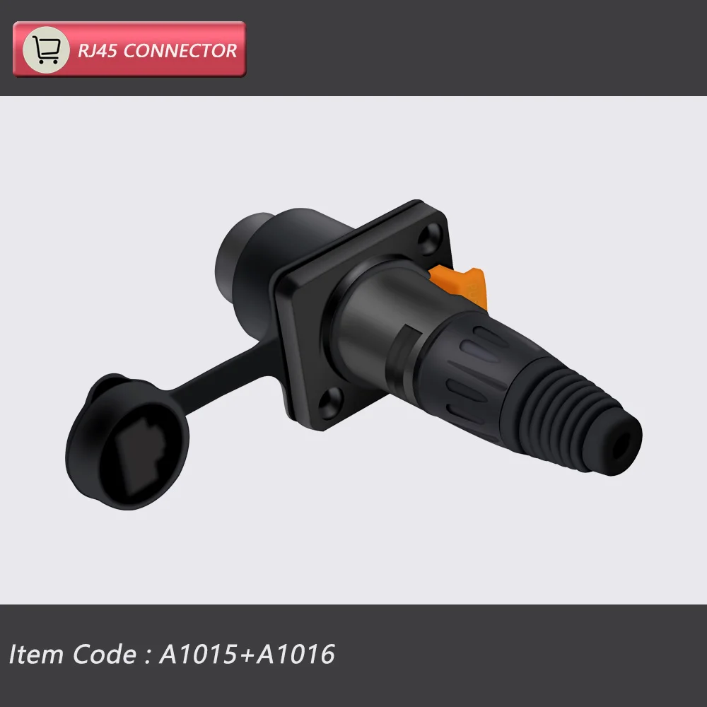 10 stks/5 sets 8p8c RJ45 Waterdichte Connector, Oranje & Zwart, Paneelmontage + Draad Connector, RJ45 Ethernet/Netwerk Connector, IP65 Niveau