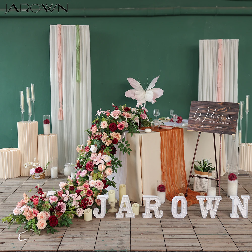 

Main Table Decorations Burgundy Autumn Pink Flower Arrangement for Weddingb Event Backdrop Decoration Customized Floral Runner