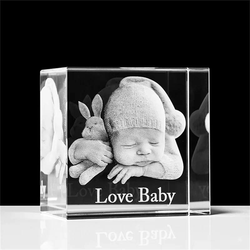 Customized Crystal Photo Frame, 3D Laser Engraved Glass Statue, Personalized Picture and Text, Birthday Gifts