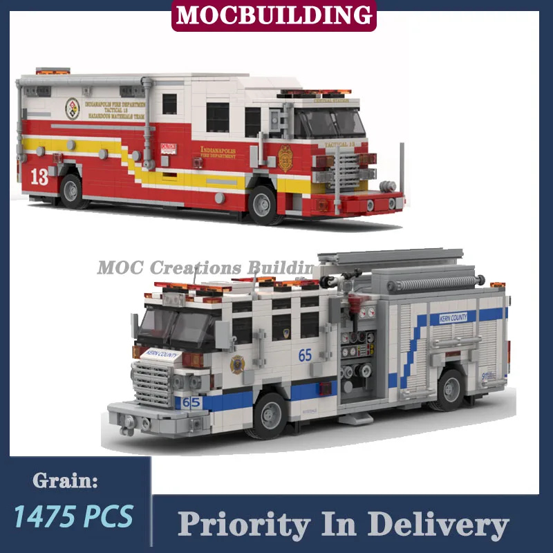 

Городская пожарная машина, транспортная машина, опасные товары, модель строительного блока в сборе, пожарная бригада, коллекция грузовиков, игрушка в подарок