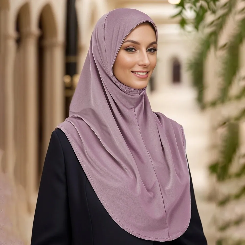 Soft Fabric Instant Hijab Full Coverage Double Chin Undercap Pullover Hijab Draped Design Long Length Women Hijab Scarf Women