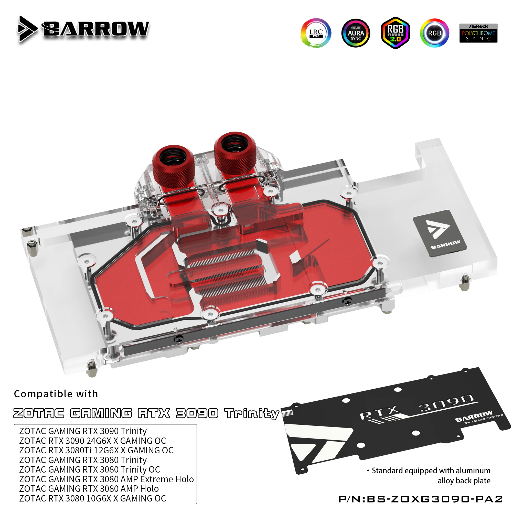 

Barrow BS-ZOXG3090-PA2 Full Coverage Graphics Card GPU Water Block for ZOTAC RTX 3090 3080 X GAMING,Full Cover ARGB GPU Cooler