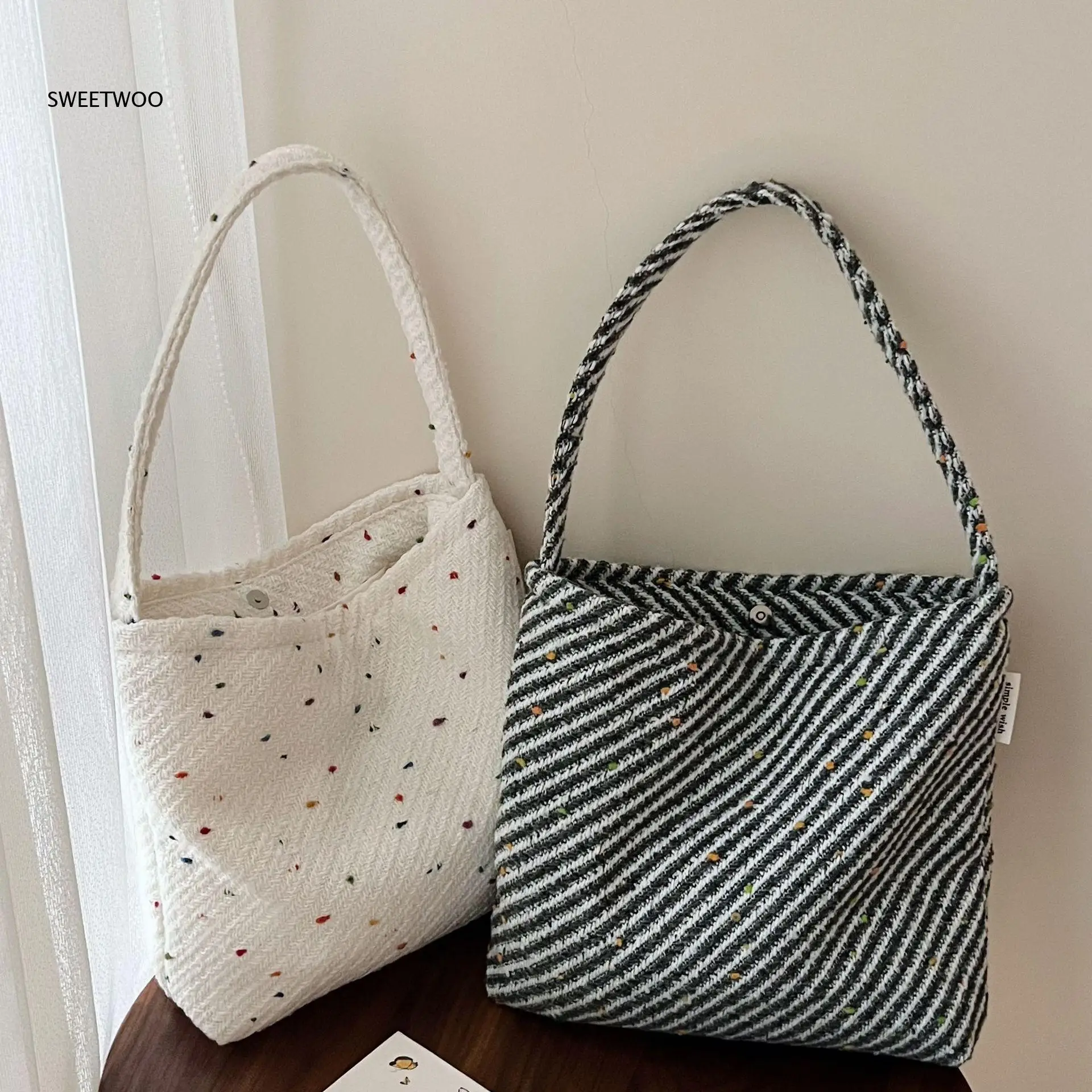 Colorful Speckle Thick Woven Cotton Linen Underarm Tote Bag Wide Single Shoulder Strap Large Capacity Fabric Shoulder Purse