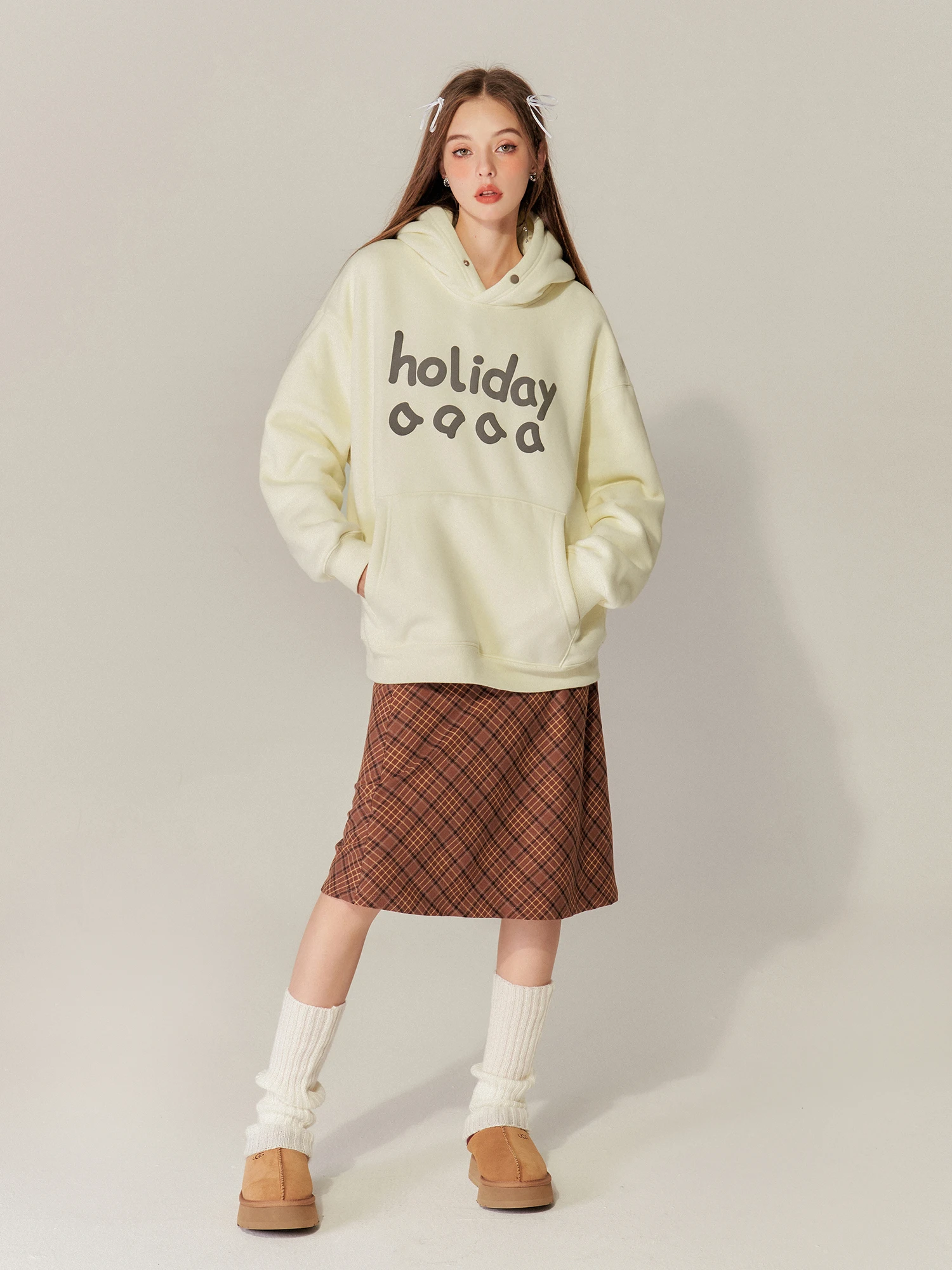 Hooded Sweater Women's American-Style Retro Suede Thickened Warm Letter Printing Loose Couple Fashion All-Matching Autumn Winter