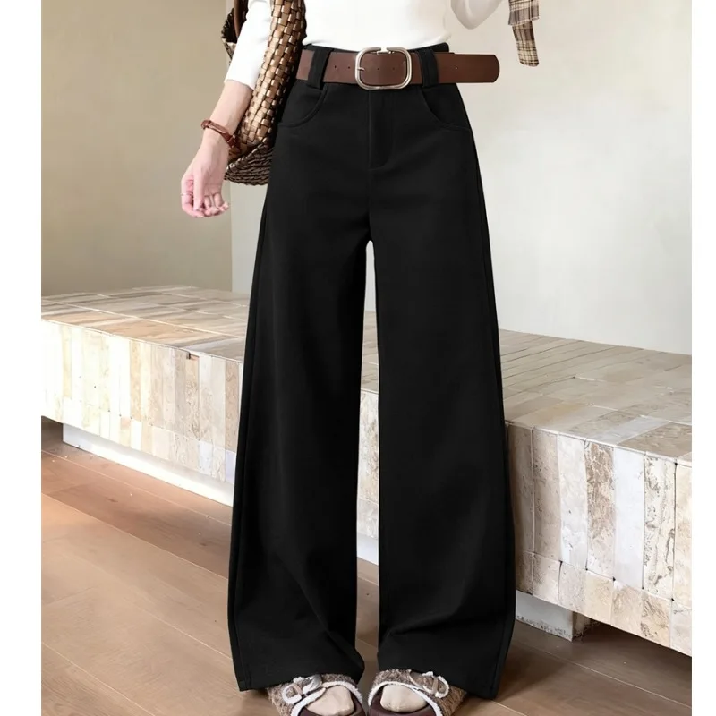 Thiened Woolen High Waist Wide Leg Pants Retro Korean Sle plus Size Versatile Long Trousers Autumn Winter New Arrival