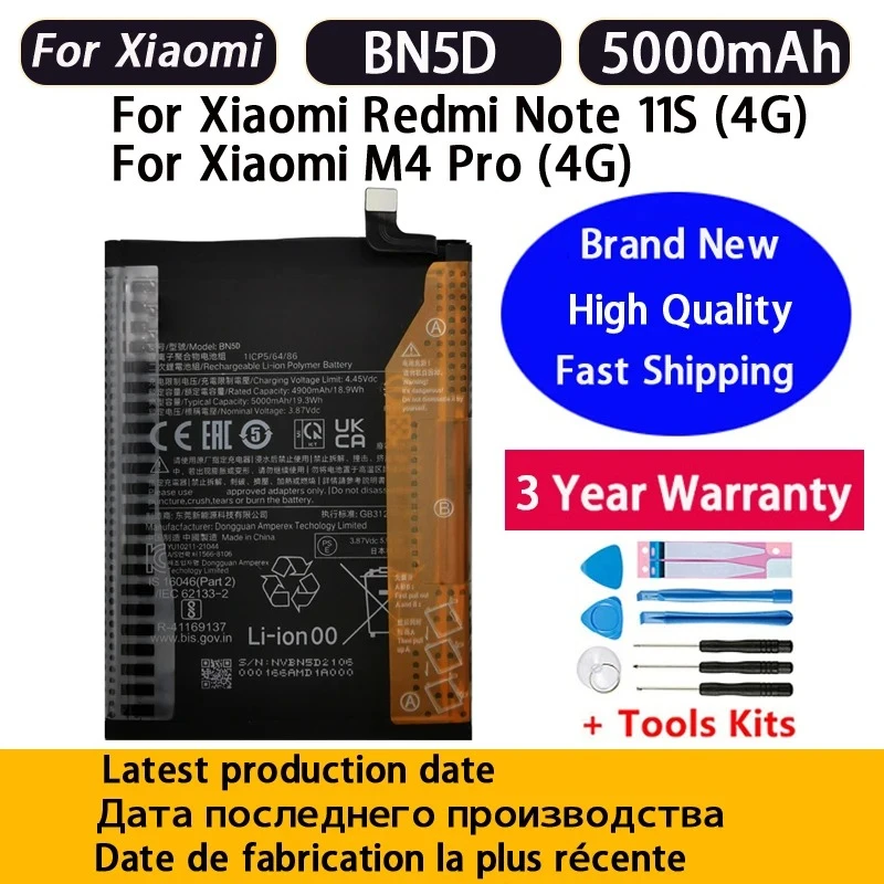 Fast Shipping New 5000mAh BN5D Battery For Xiaomi Redmi Note 11S 11 S 4G M4 PRO 4G Mobile Phone Batteries Bateria Batterij+Tools
