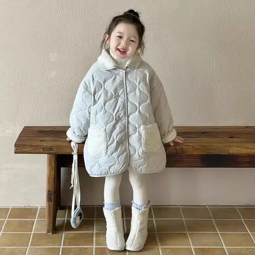 여아용 코튼 패딩 재킷, 턴다운 칼라 오버코트, 유아 외투 코트, 2-10 세, 2-3, 4, 5, 6, 7 