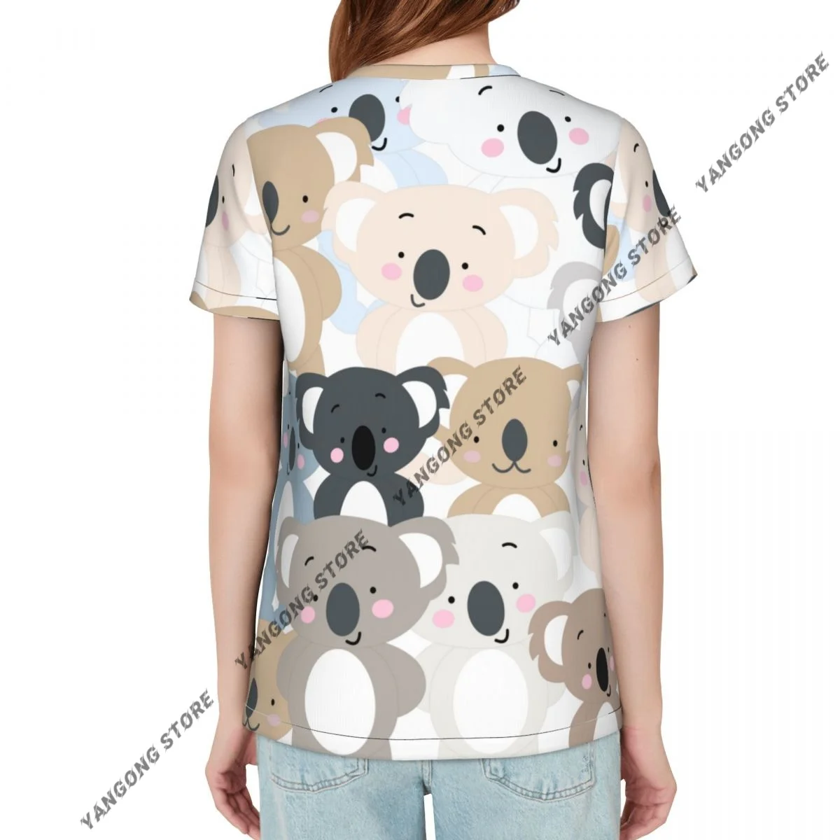 Womens Short Sleeve Vintage Cute Koala Bear Pastel Illustration Casual Tee Clothing Crewneck Woman T-Shirts