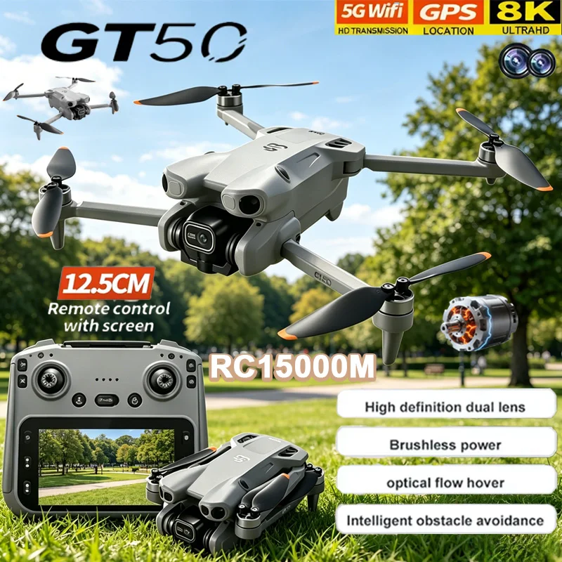GT50 RC Drone 8K HD Aerial Photography Remote Control Aircraft Dual Camera WIFI GPS Obstacle Avoidance Foldable Quadcopter Toys